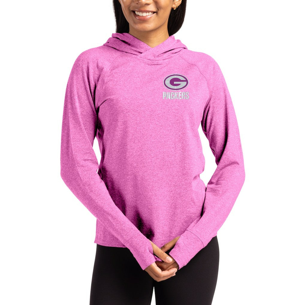 Green Bay Packers Cutter & Buck Women's Tonal Logo Adapt Knit Recycled Raglan Pullover Hoodie Pink