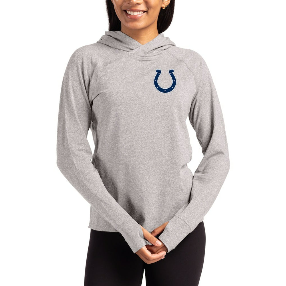 Indianapolis Colts Cutter & Buck Women's Primary Logo Adapt Knit Recycled Raglan Pullover Hoodie Heather Gray