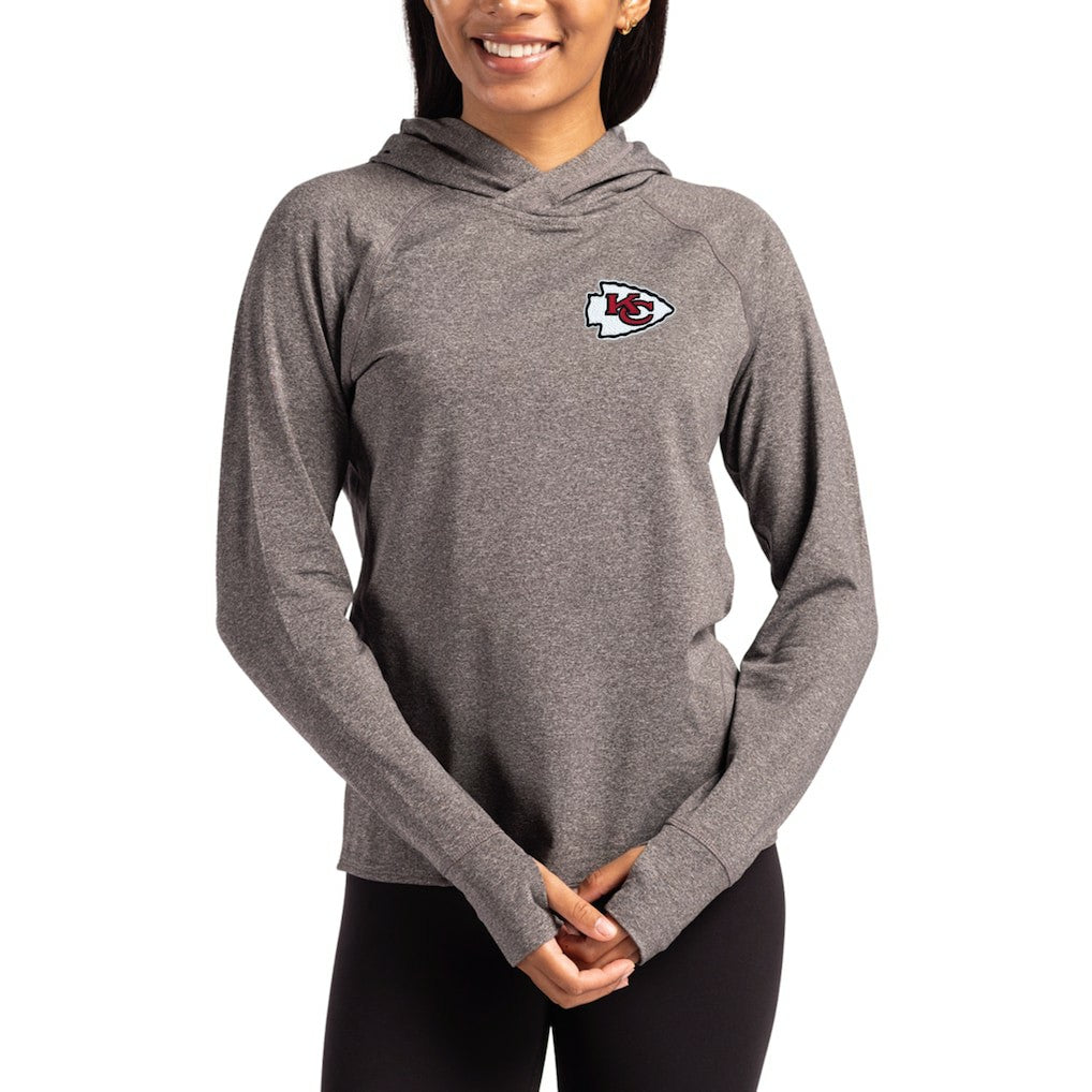 Kansas City Chiefs Cutter & Buck Women's Primary Logo Adapt Knit Recycled Raglan Pullover Hoodie Heather Charcoal