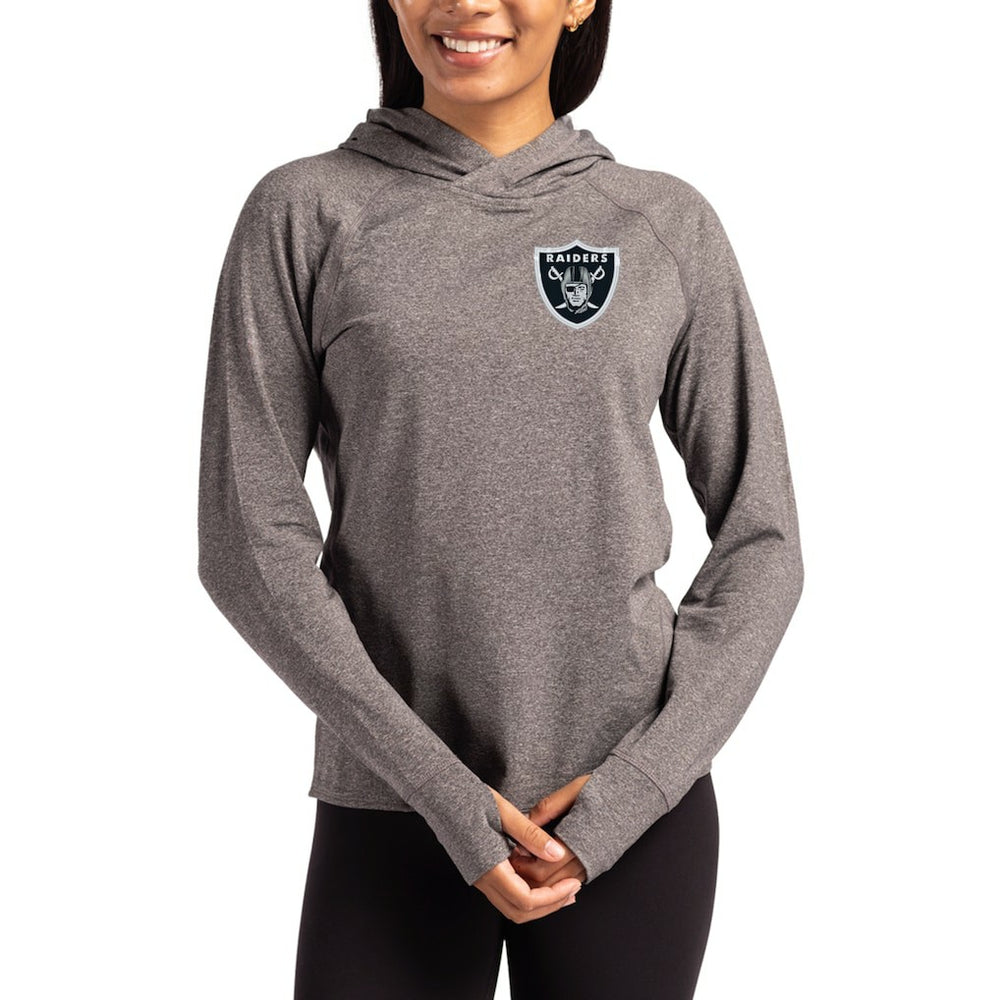 Las Vegas Raiders Cutter & Buck Women's Primary Logo Adapt Knit Recycled Raglan Pullover Hoodie Heather Charcoal