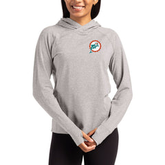 Miami Dolphins Cutter & Buck Women's Throwback Logo Adapt Knit Recycled Raglan Pullover Hoodie Heather Gray