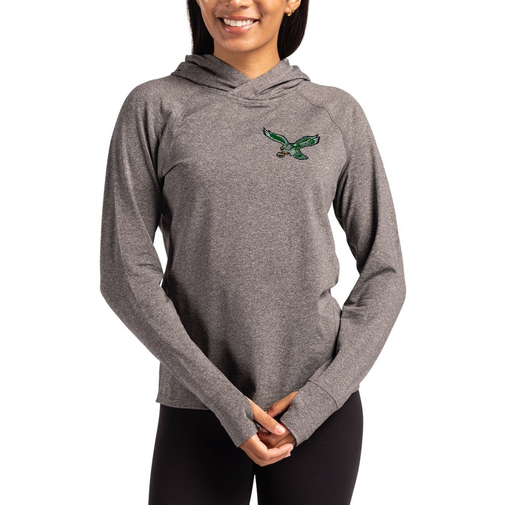Philadelphia Eagles Cutter & Buck Women's Throwback Logo Adapt Knit Recycled Raglan Pullover Hoodie Heather Charcoal