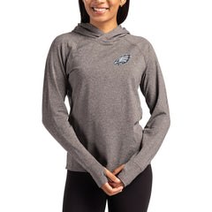 Philadelphia Eagles Cutter & Buck Women's Tonal Logo Adapt Knit Recycled Raglan Pullover Hoodie Heather Charcoal