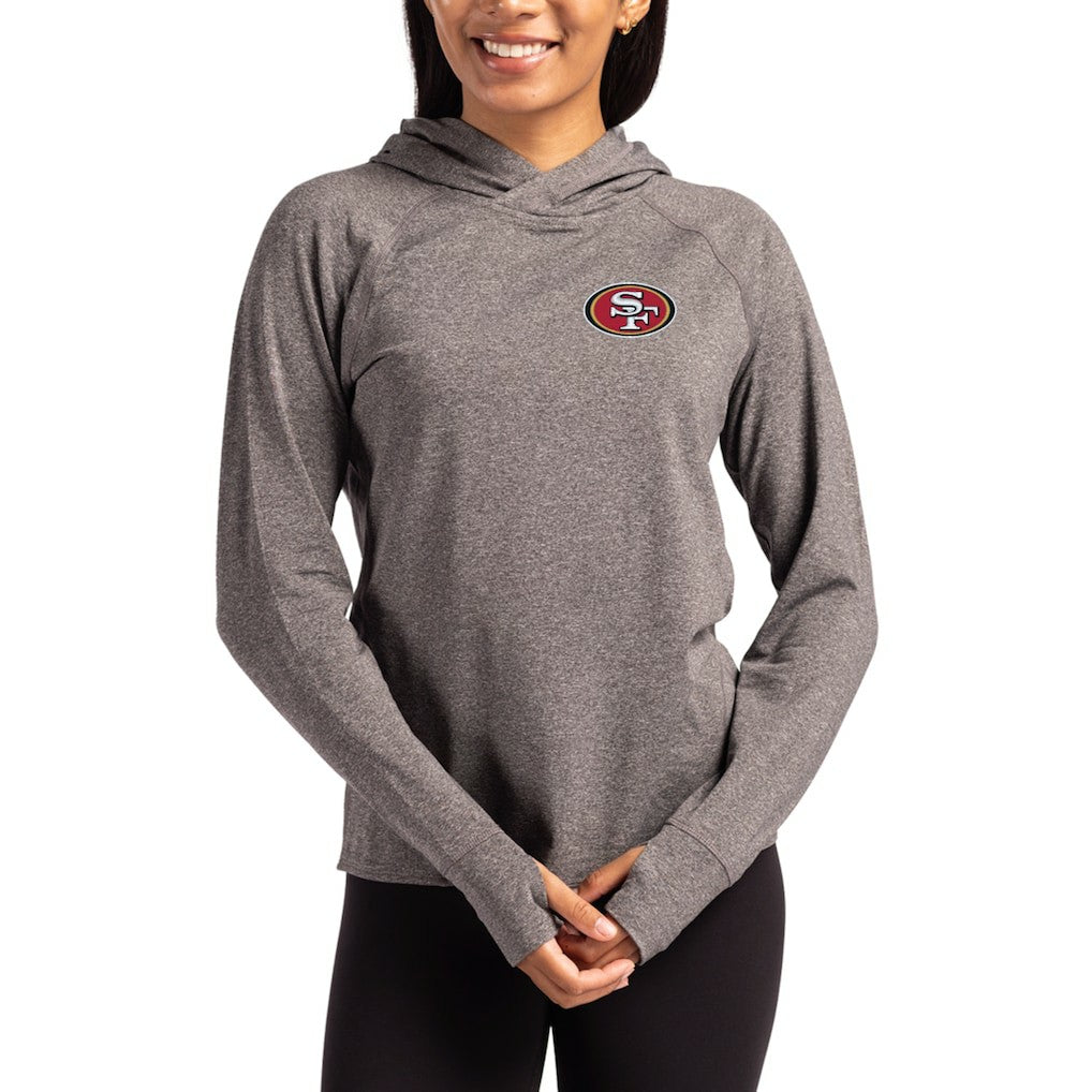 San Francisco 49ers Cutter & Buck Women's Primary Logo Adapt Knit Recycled Raglan Pullover Hoodie Heather Charcoal