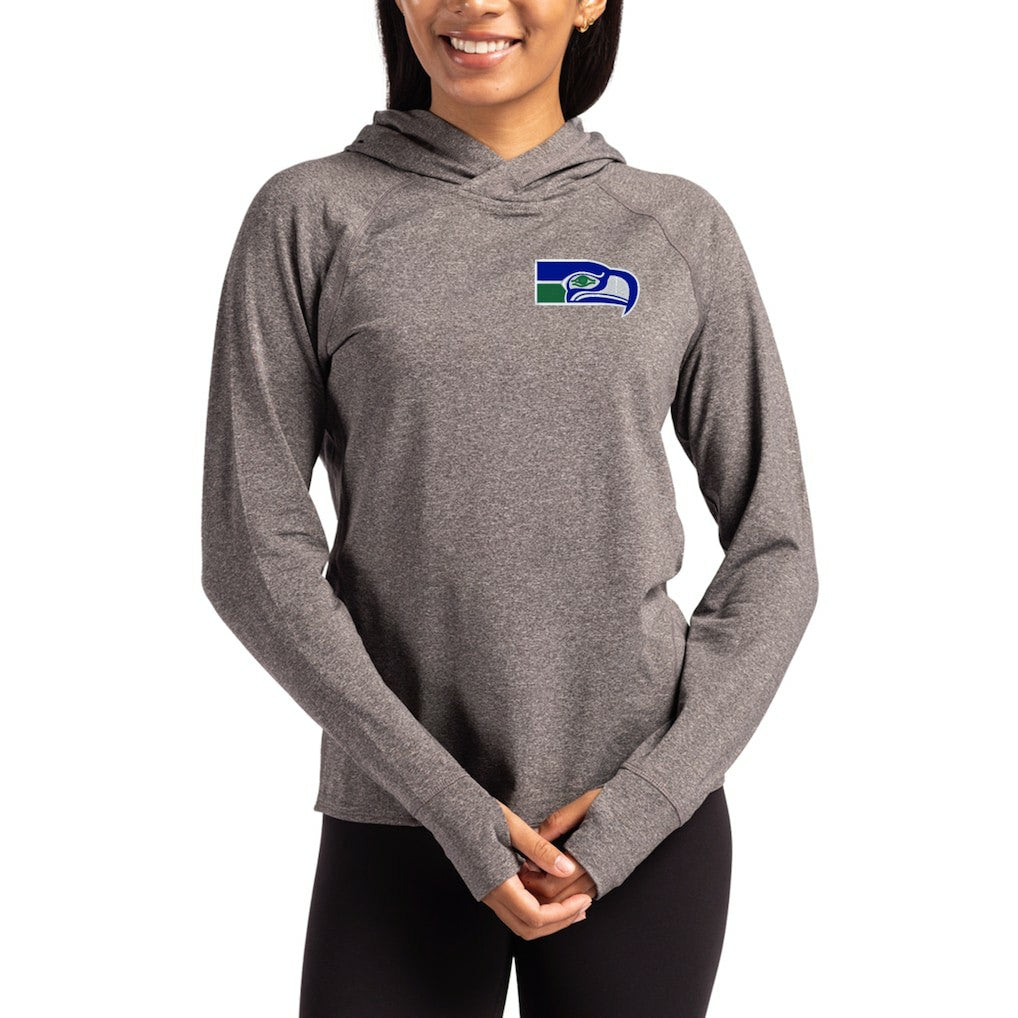 Seattle Seahawks Cutter & Buck Women's Throwback Logo Adapt Knit Recycled Raglan Pullover Hoodie Heather Charcoal