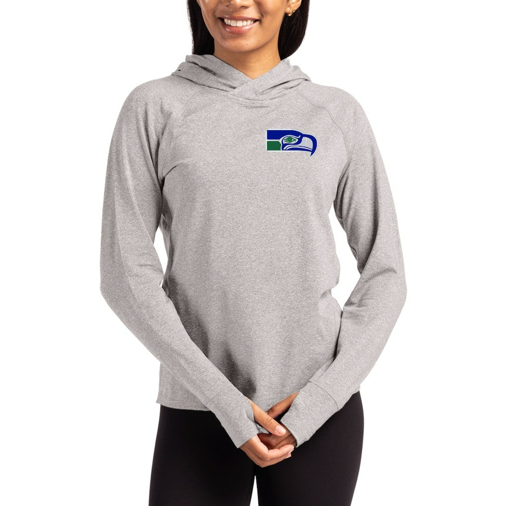 Seattle Seahawks Cutter & Buck Women's Throwback Logo Adapt Knit Recycled Raglan Pullover Hoodie Heather Gray
