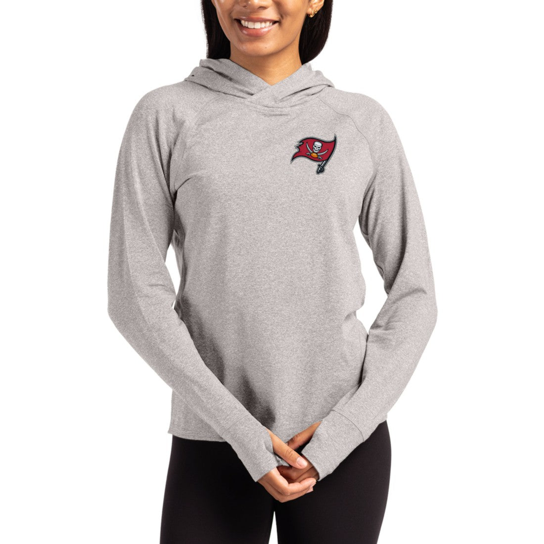 Tampa Bay Buccaneers Cutter & Buck Women's Primary Logo Adapt Knit Recycled Raglan Pullover Hoodie Heather Gray