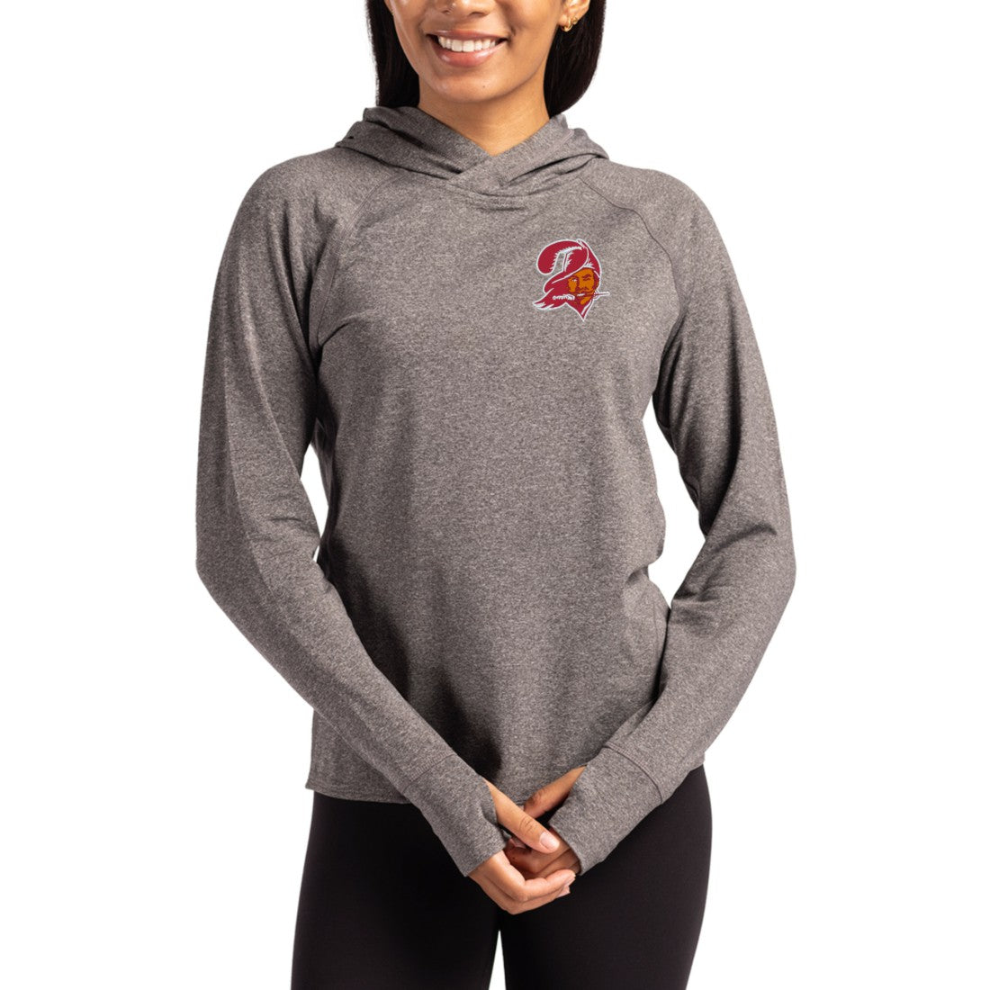 Tampa Bay Buccaneers Cutter & Buck Women's Throwback Logo Adapt Knit Recycled Raglan Pullover Hoodie Heather Charcoal