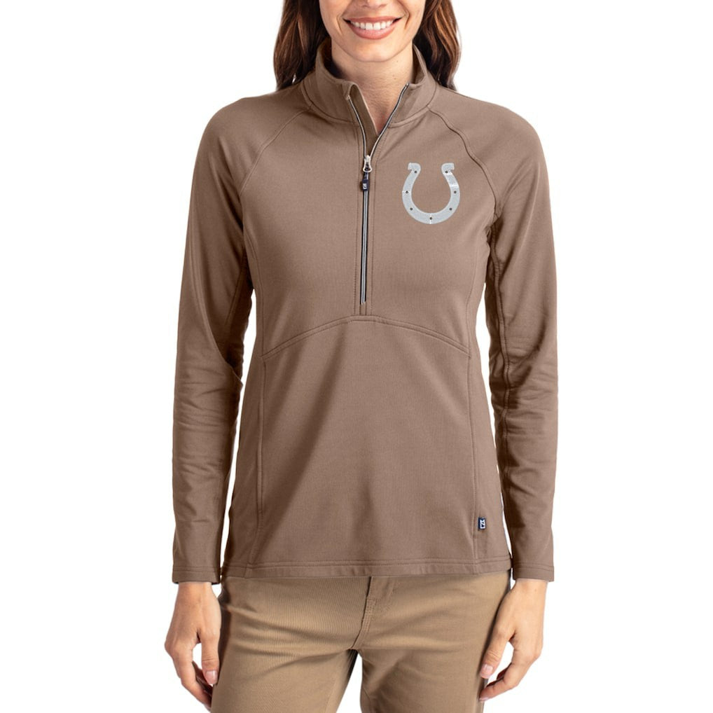 Indianapolis Colts Cutter & Buck Women's Tonal Adapt Eco Knit Stretch Recycled Raglan Half-Zip Pullover Brown