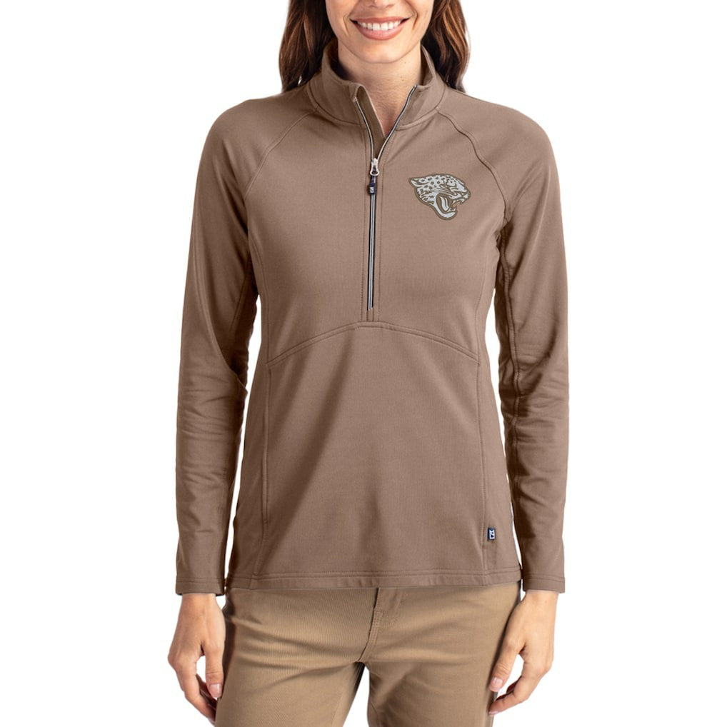 Jacksonville Jaguars Cutter & Buck Women's Tonal Adapt Eco Knit Stretch Recycled Raglan Half-Zip Pullover Brown