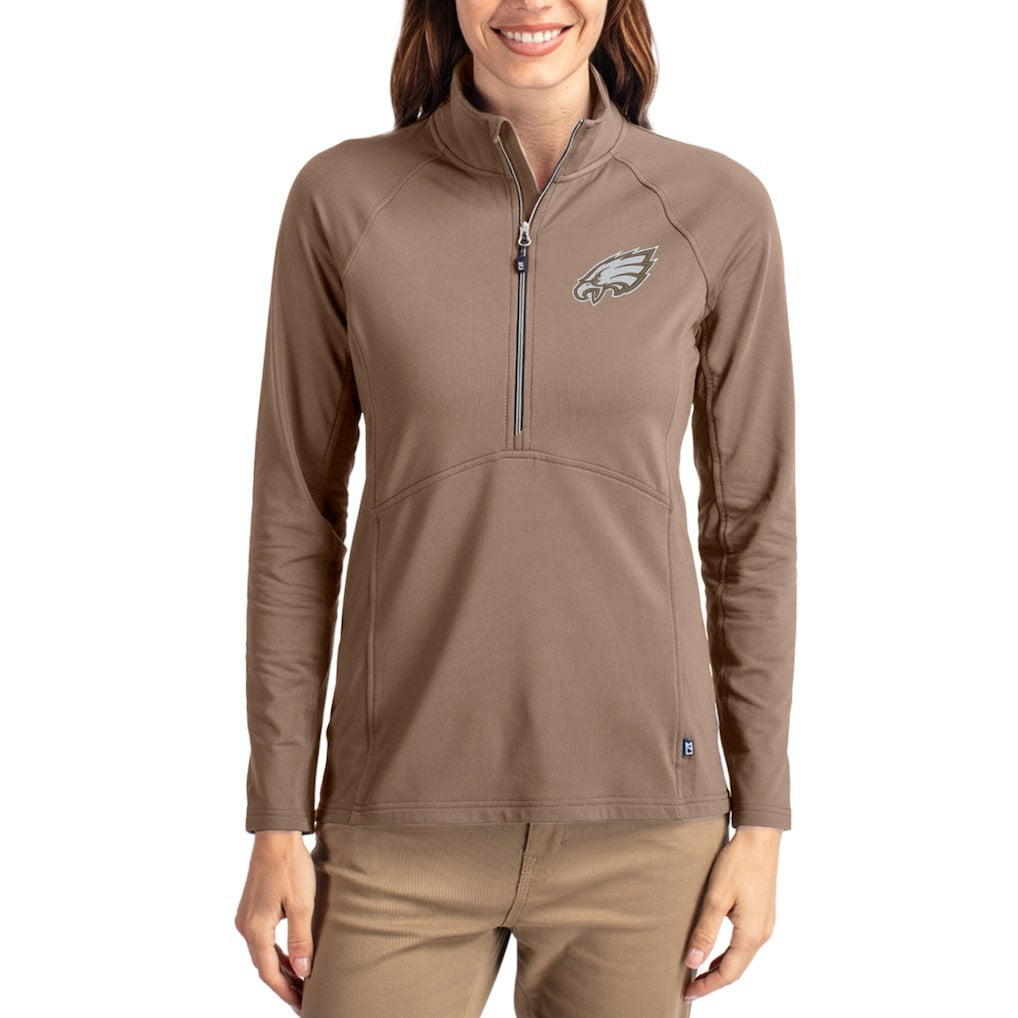 Philadelphia Eagles Cutter & Buck Women's Tonal Adapt Eco Knit Stretch Recycled Raglan Half-Zip Pullover Brown