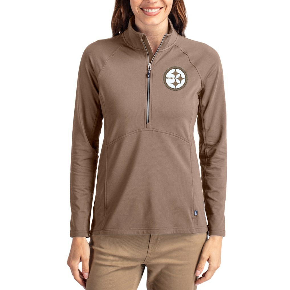 Pittsburgh Steelers Cutter & Buck Women's Tonal Adapt Eco Knit Stretch Recycled Raglan Half-Zip Pullover Brown