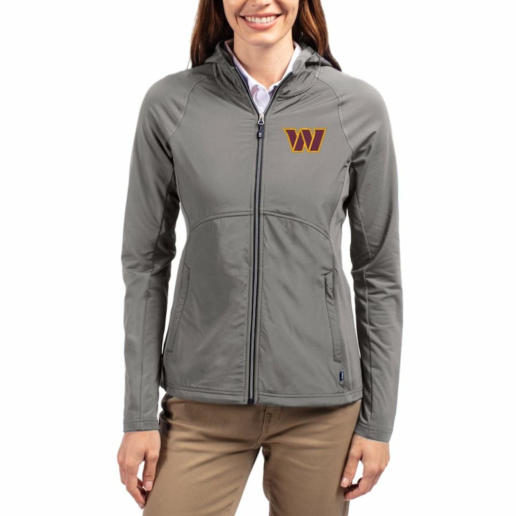 Washington Commanders Cutter & Buck Women's Adapt Eco Knit Hybrid Recycled Raglan Full-Zip Hoodie Jacket Gray