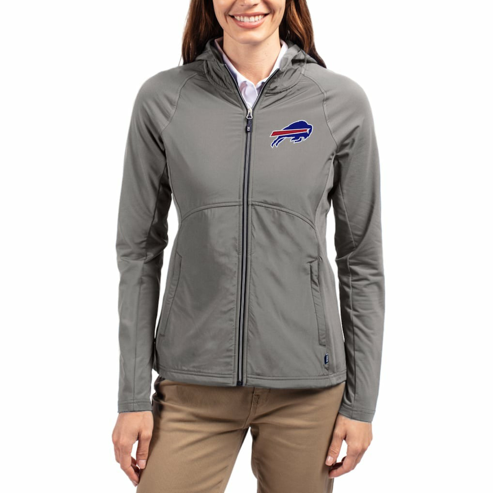 Buffalo Bills Cutter & Buck Women's Adapt Eco Knit Hybrid Recycled Raglan Full-Zip Hoodie Jacket Gray