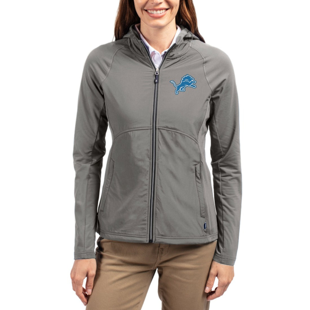 Detroit Lions Cutter & Buck Women's Adapt Eco Knit Hybrid Recycled Raglan Full-Zip Hoodie Jacket Gray