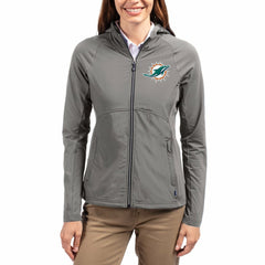 Miami Dolphins Cutter & Buck Women's Adapt Eco Knit Hybrid Recycled Raglan Full-Zip Hoodie Jacket Gray