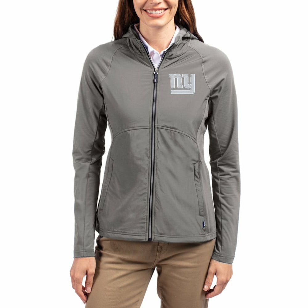 New York Giants Cutter & Buck Women's Adapt Eco Knit Hybrid Recycled Raglan Full-Zip Hoodie Jacket Gray