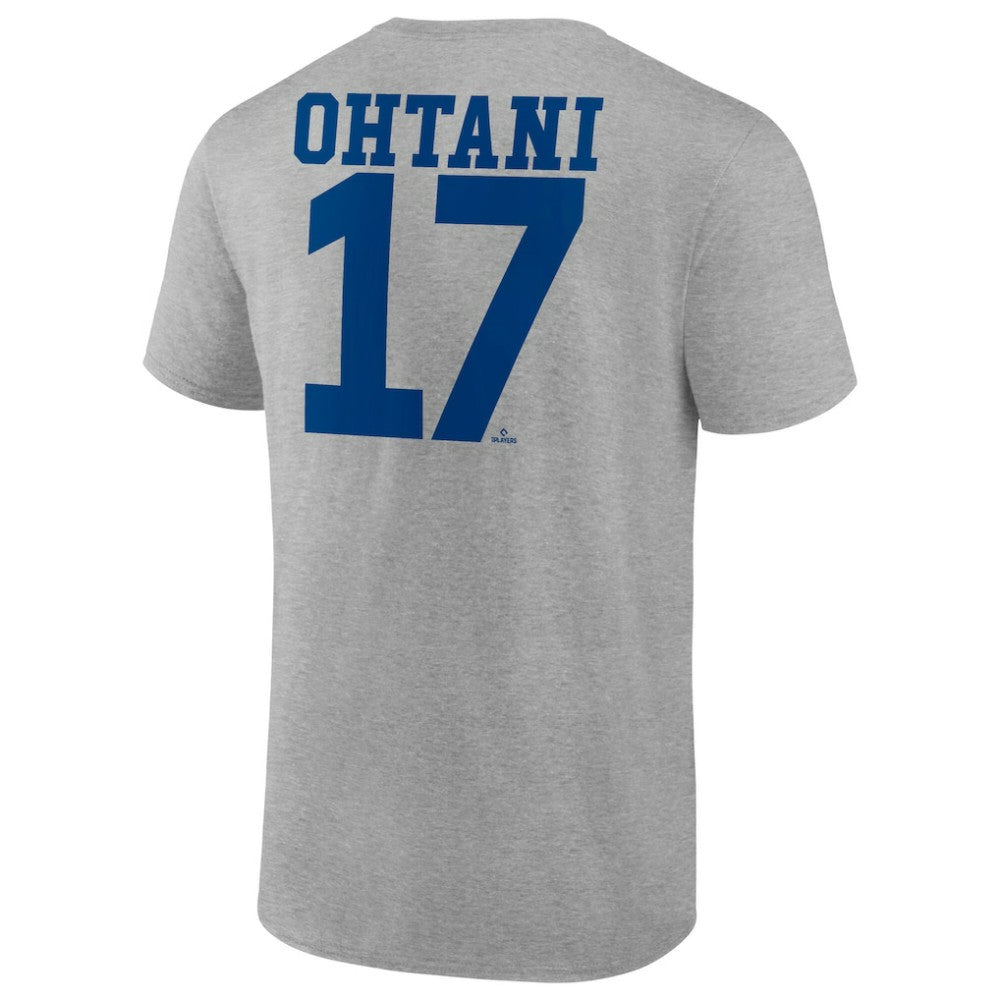 Shohei Ohtani Los Angeles Dodgers Player Name & Number T-Shirt - Heather Gray T-shirts