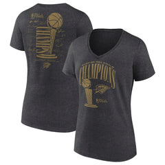 Oklahoma City Thunder Women's 2025 NBA Finals Champions Double Dribble V-Neck T-Shirt Heather Charcoal