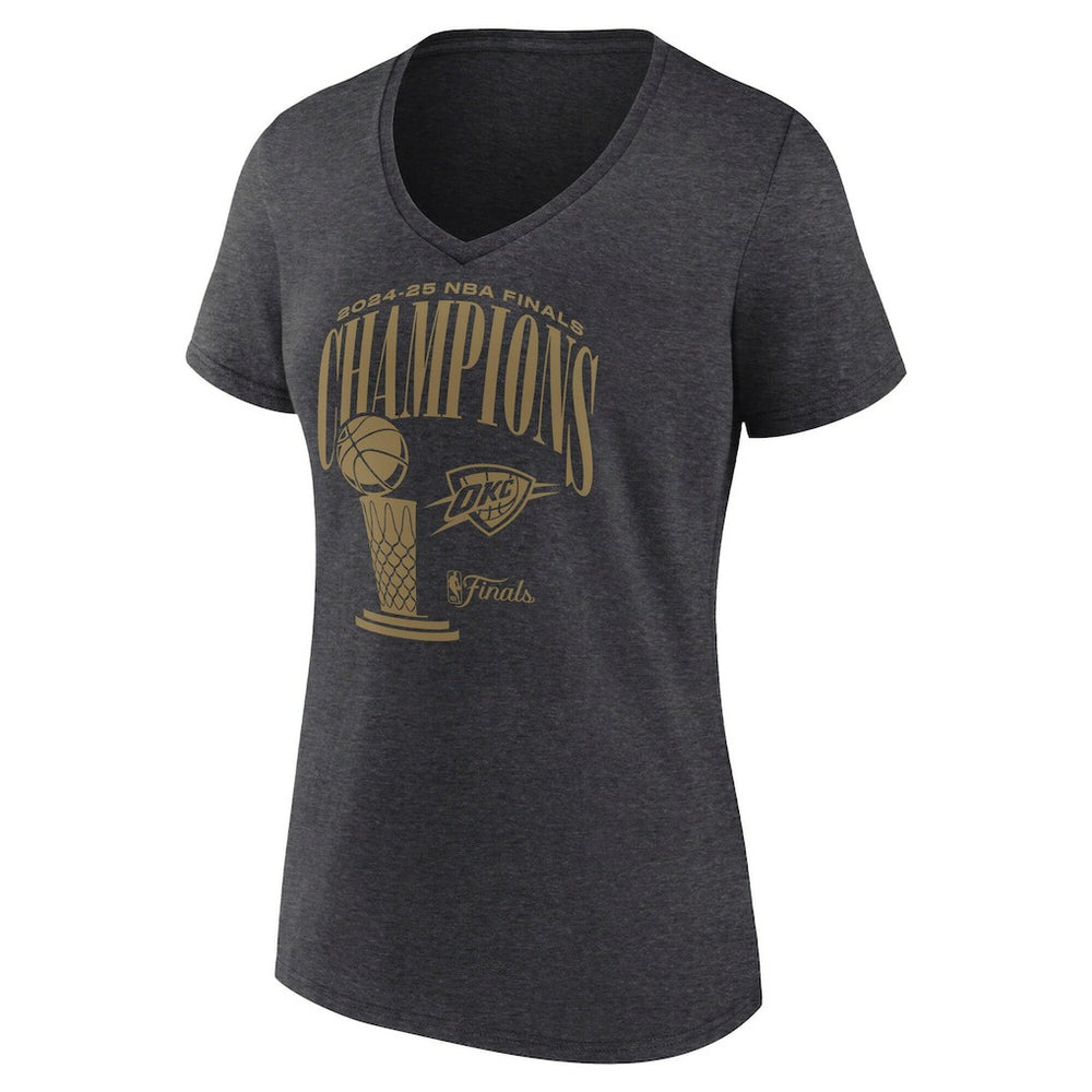 Oklahoma City Thunder Women's 2025 NBA Finals Champions Double Dribble V-Neck T-Shirt Heather Charcoal