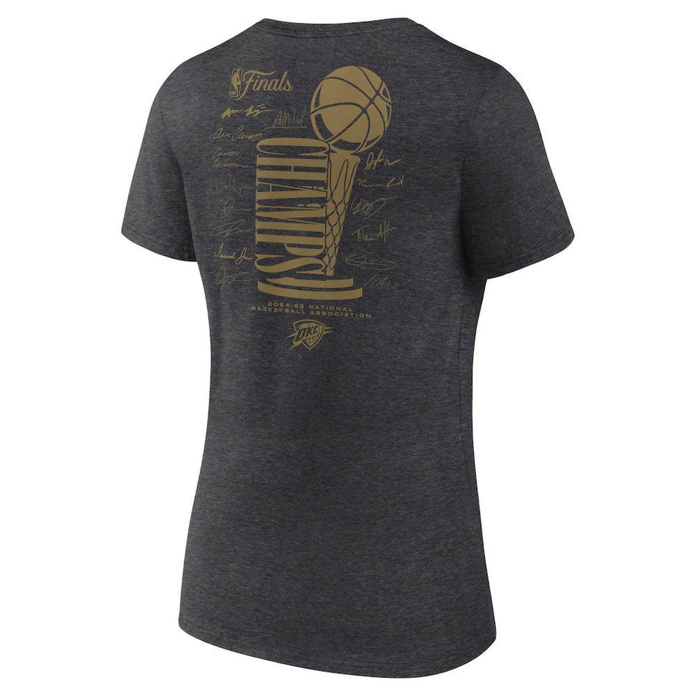 Oklahoma City Thunder Women's 2025 NBA Finals Champions Double Dribble V-Neck T-Shirt Heather Charcoal