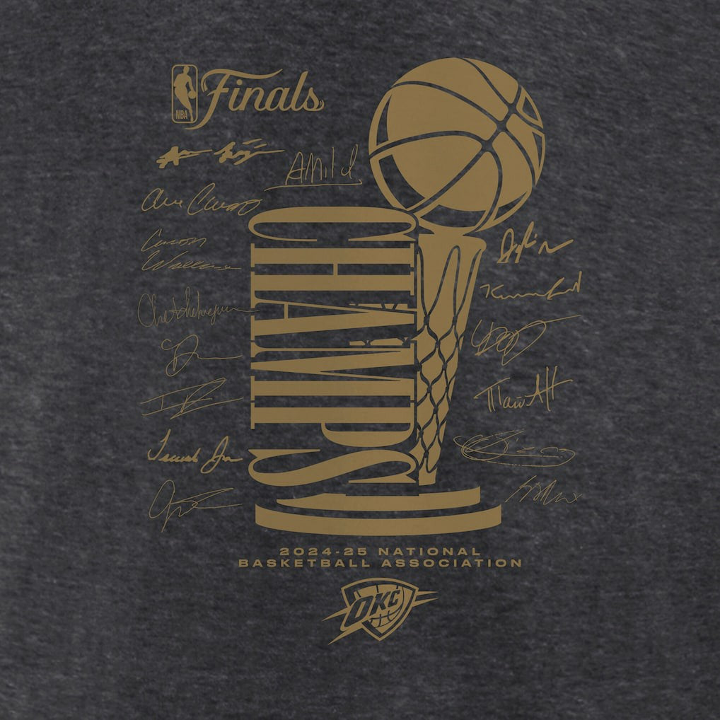 Oklahoma City Thunder Women's 2025 NBA Finals Champions Double Dribble V-Neck T-Shirt Heather Charcoal