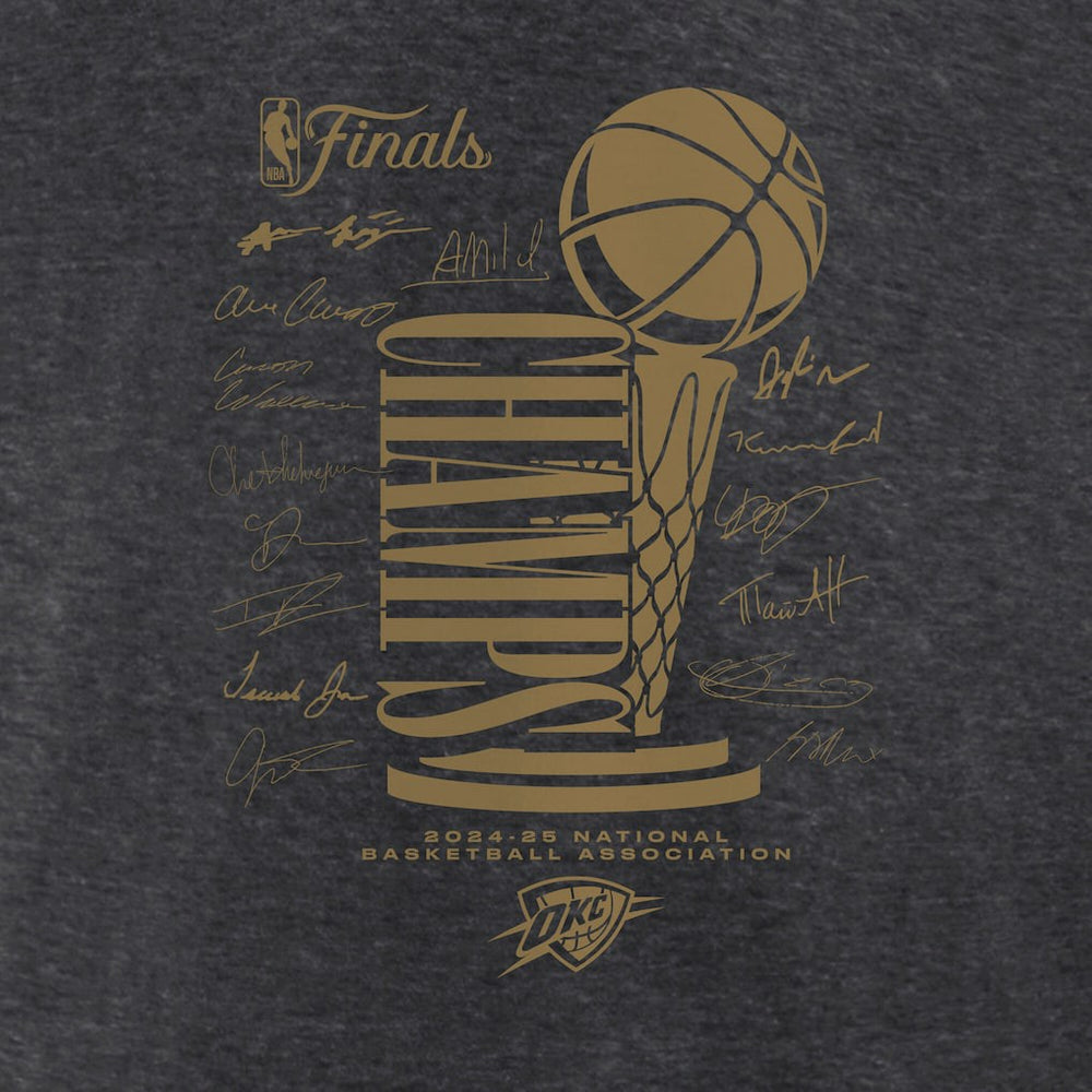 Oklahoma City Thunder Women's 2025 NBA Finals Champions Double Dribble V-Neck T-Shirt Heather Charcoal