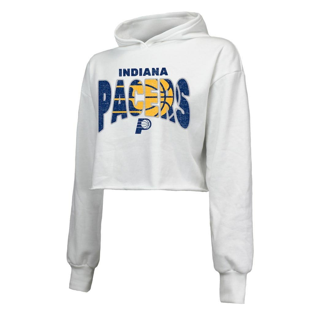 Indiana Pacers Majestic Threads Women's Tri-Blend Cropped Pullover Hoodie White