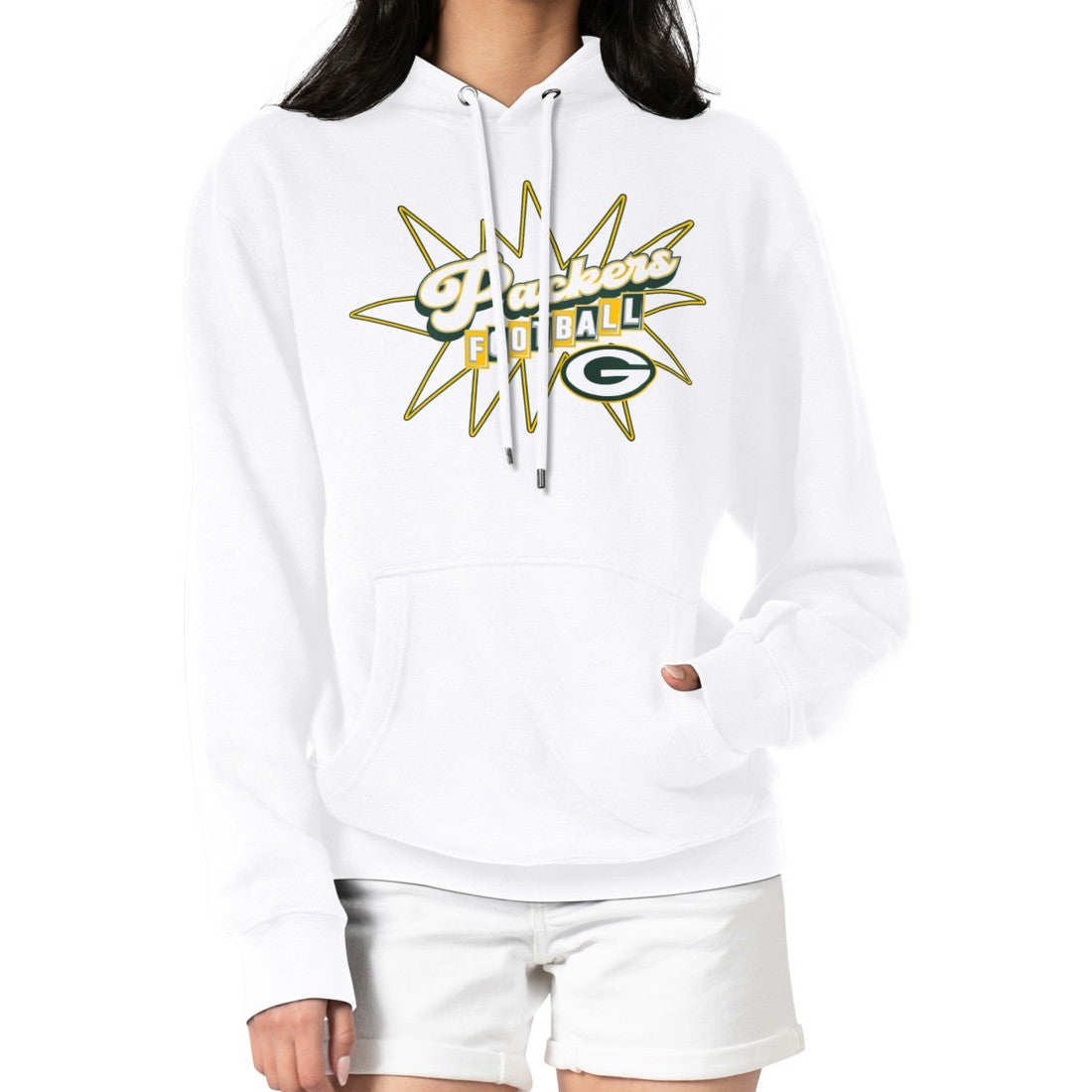 Green Bay Packers Starter Women's Drive-In Sign Pullover Hoodie White