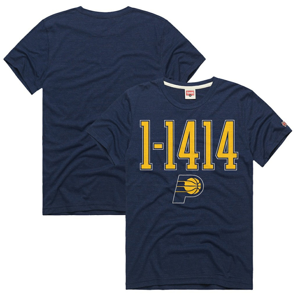 Indiana Pacers Homage Unisex The "1-1414" Comeback Record Tri-Blend T-Shirt Navy