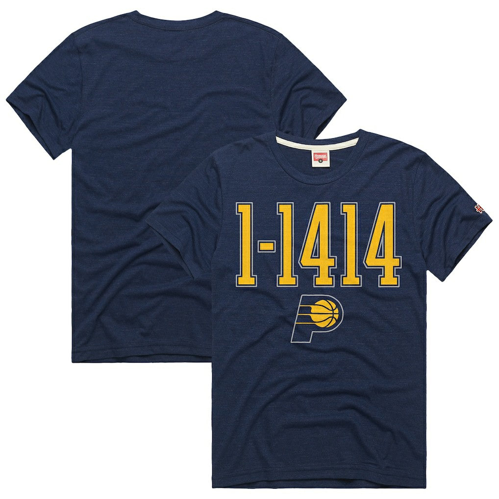 Indiana Pacers Homage Unisex The "1-1414" Comeback Record Tri-Blend T-Shirt Navy