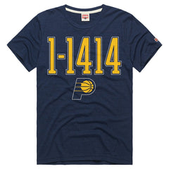 Indiana Pacers Homage Unisex The "1-1414" Comeback Record Tri-Blend T-Shirt Navy