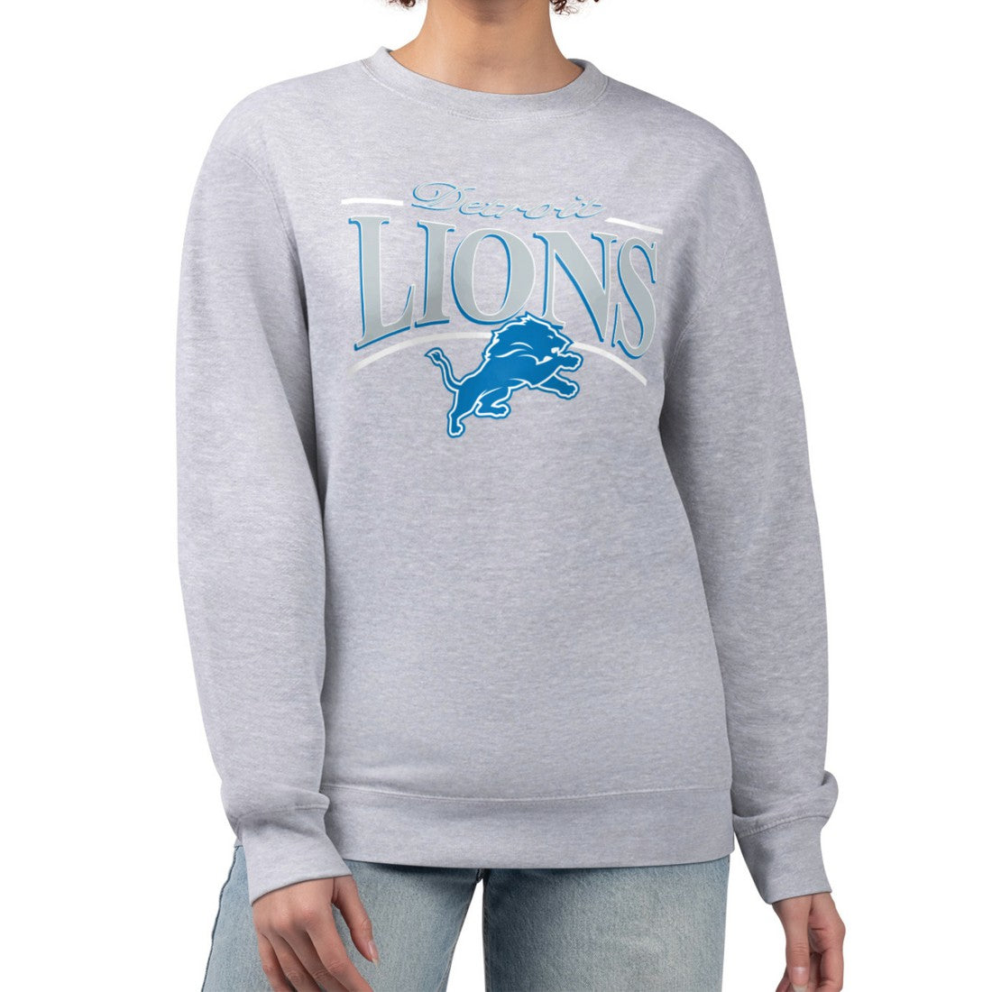 Detroit Lions Starter Women's Arch Stripe Fleece Pullover Sweatshirt Gray