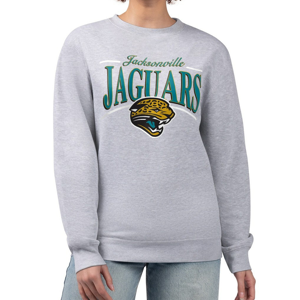 Jacksonville Jaguars Starter Women's Throwback Arch Stripe Fleece Pullover Sweatshirt Gray