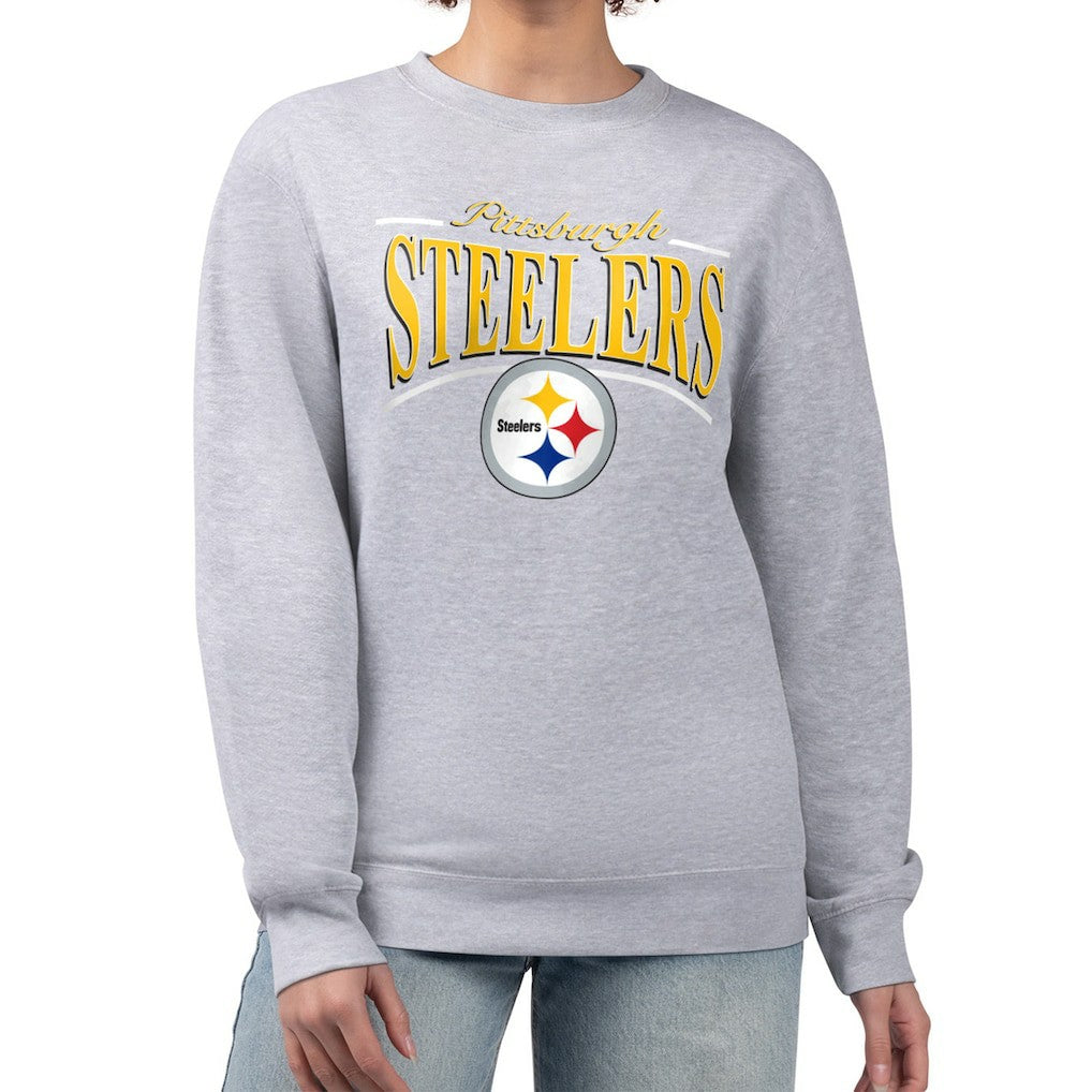 Pittsburgh Steelers Starter Women's Arch Stripe Fleece Pullover Sweatshirt Gray