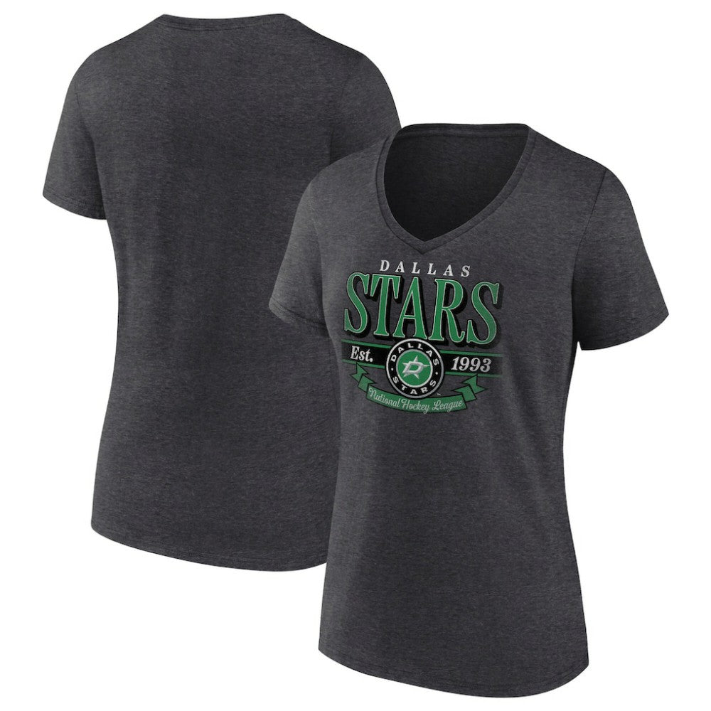 NHL Dallas Stars Women's Retro Banner V-Neck T-Shirt - Charcoal