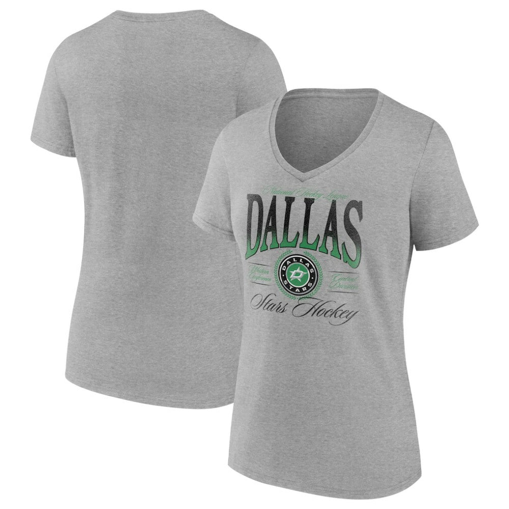 NHL Dallas Stars Women's Retro Script V-Neck T-Shirt - Gray