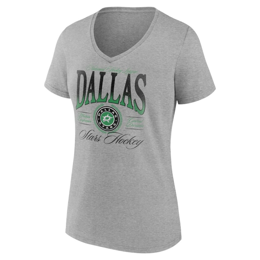 NHL Dallas Stars Women's Retro Script V-Neck T-Shirt - Gray