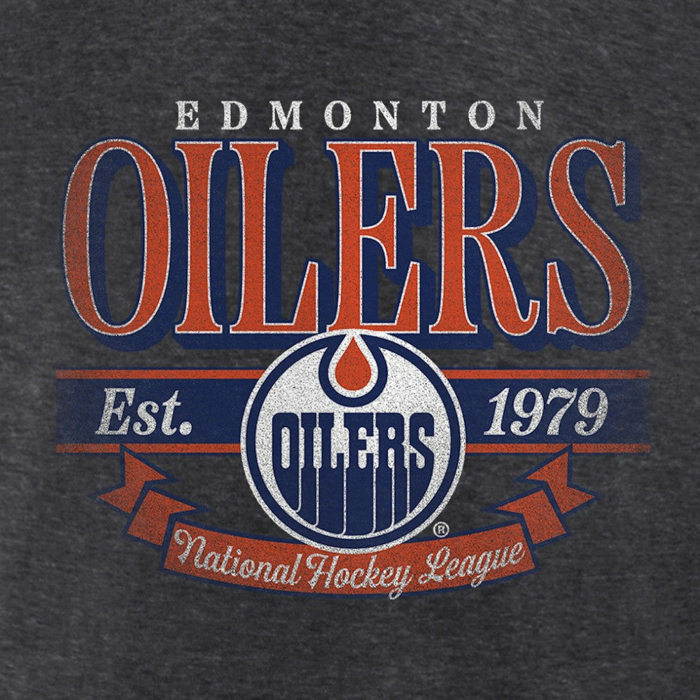 NHL Edmonton Oilers Women's Retro Banner V-Neck T-Shirt - Charcoal