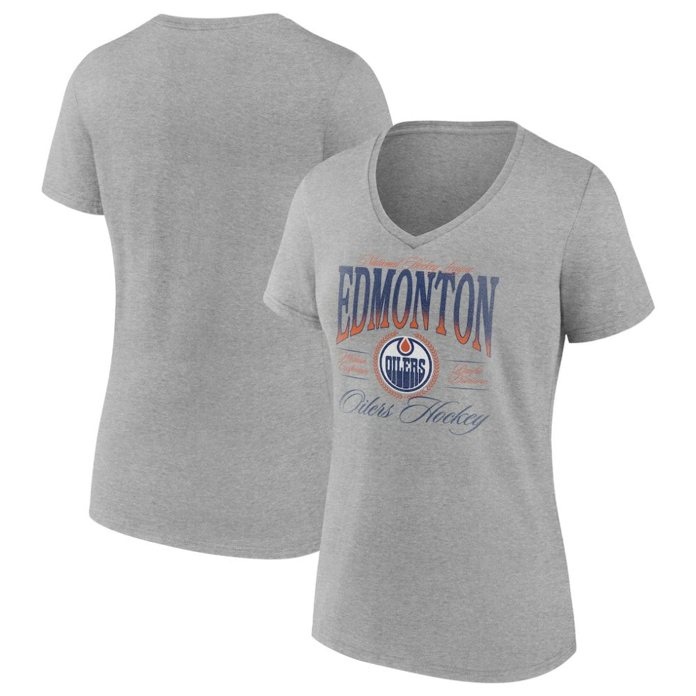 NHL Edmonton Oilers Women's Retro Script V-Neck T-Shirt - Gray