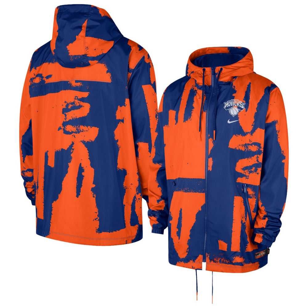 New York Knicks Courtside Club Premium Woven Full-Zip Hooded Jacket Blue/Orange