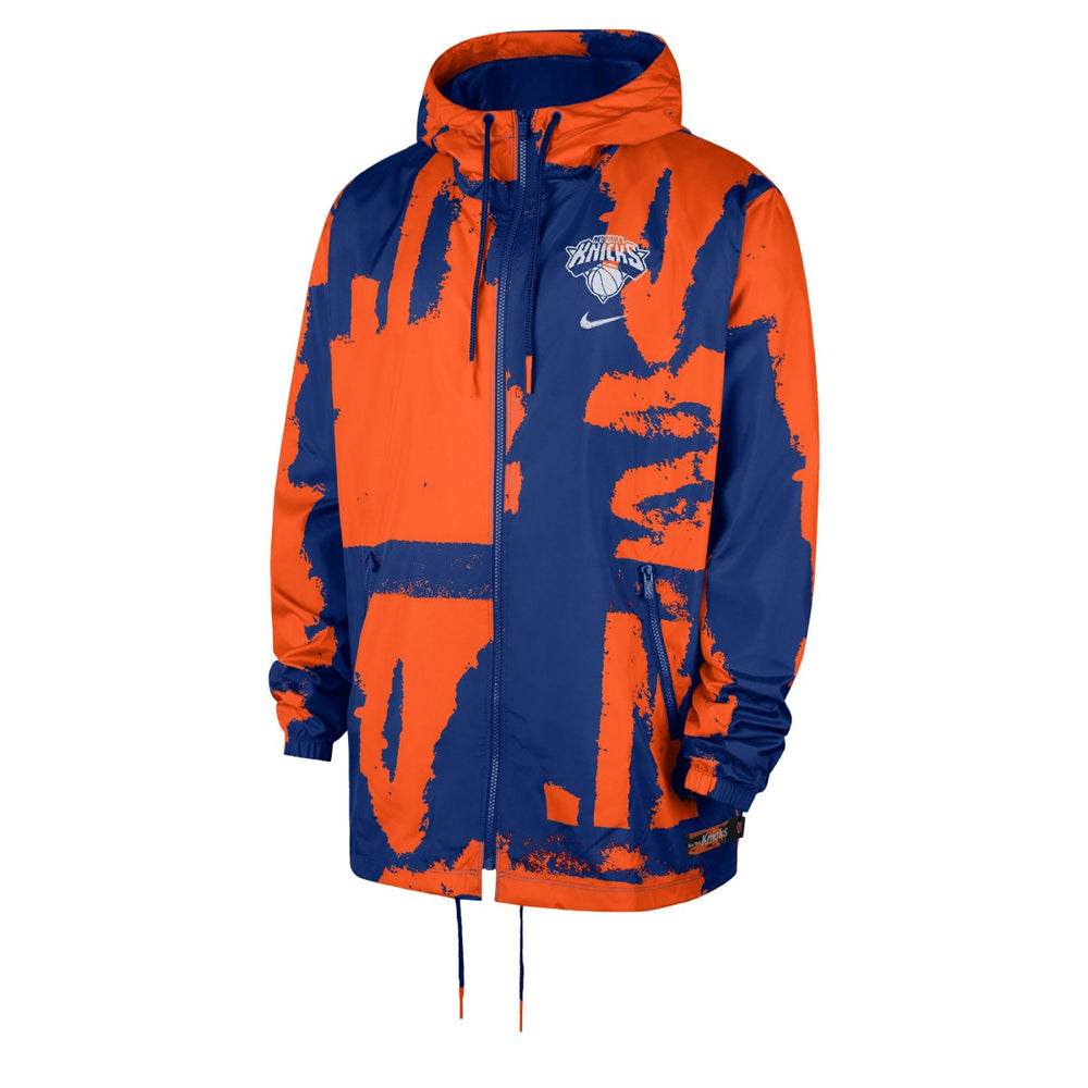 New York Knicks Courtside Club Premium Woven Full-Zip Hooded Jacket Blue/Orange