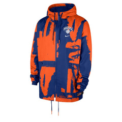New York Knicks Courtside Club Premium Woven Full-Zip Hooded Jacket Blue/Orange
