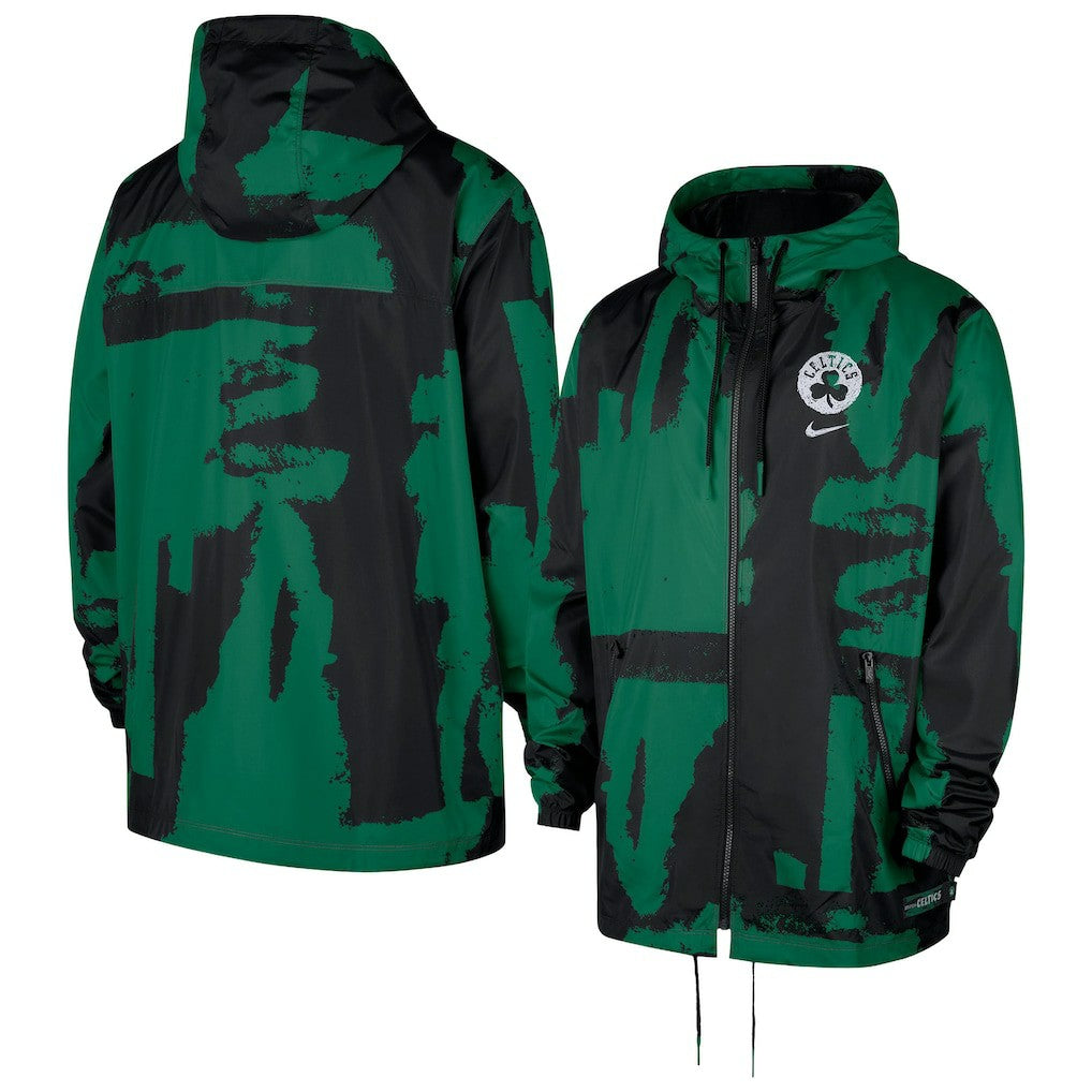 Boston Celtics Courtside Club Premium Woven Full-Zip Hooded Jacket Black/Kelly Green