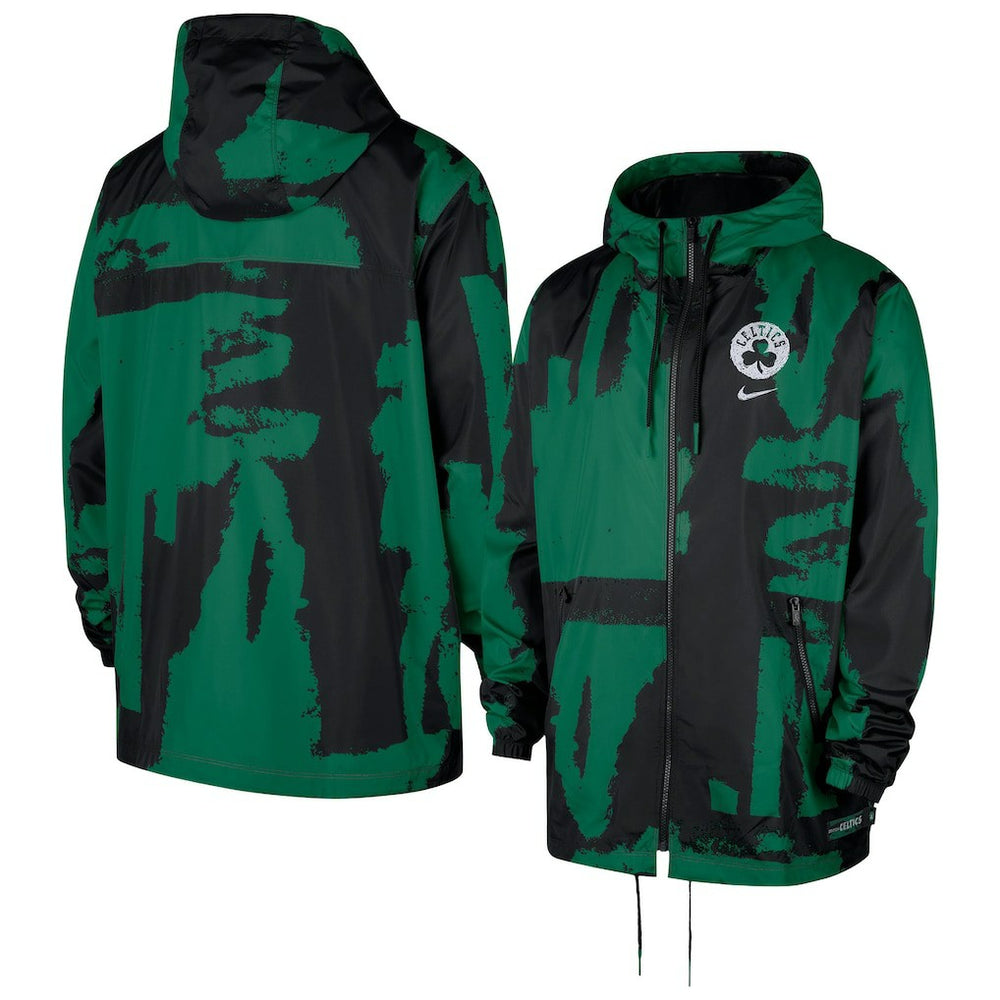 Boston Celtics Courtside Club Premium Woven Full-Zip Hooded Jacket Black/Kelly Green