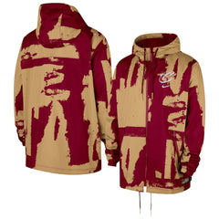 Cleveland Cavaliers Courtside Club Premium Woven Full-Zip Hooded Jacket Wine/Gold