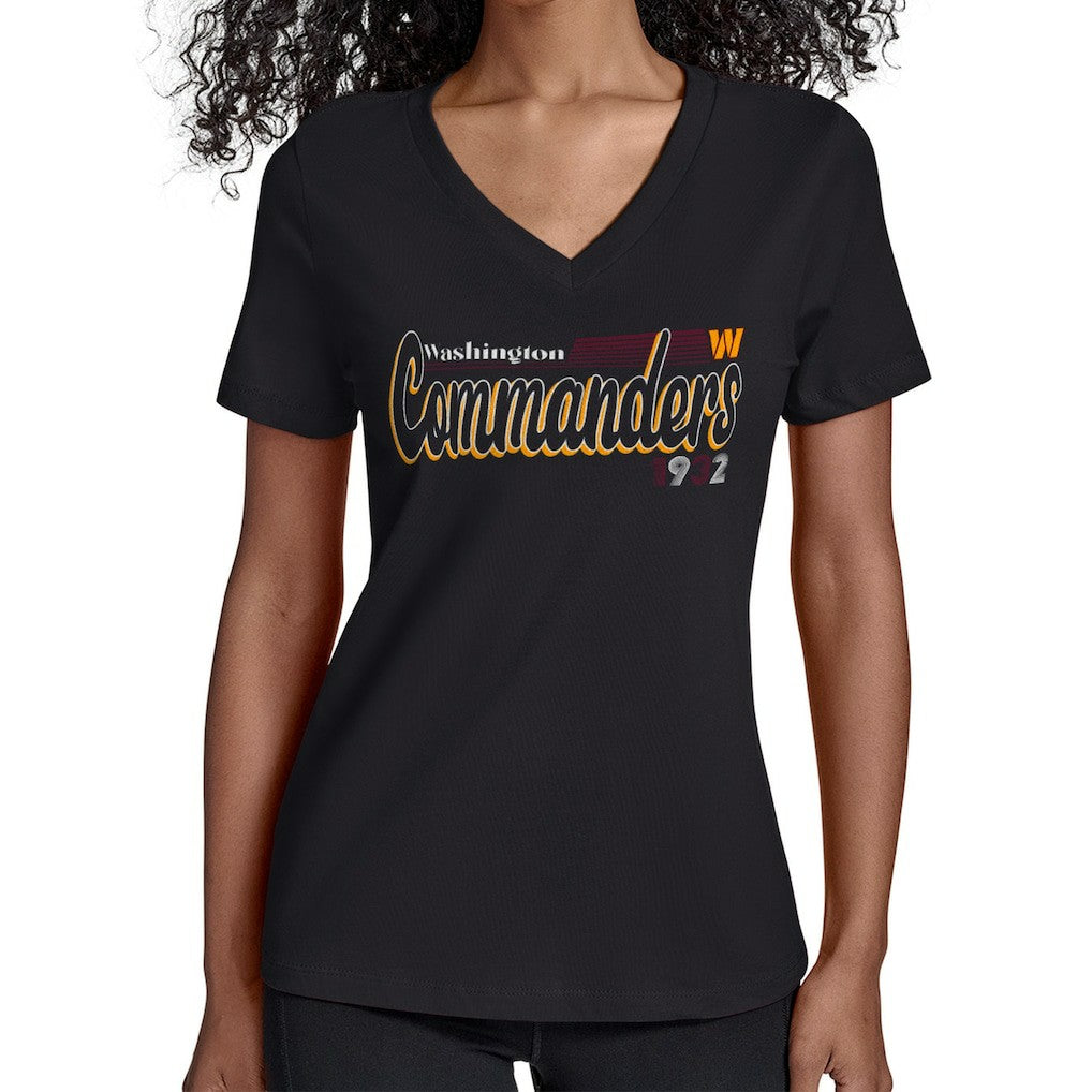 Washington Commanders Starter Women's Groovy Script V-Neck T-Shirt Black