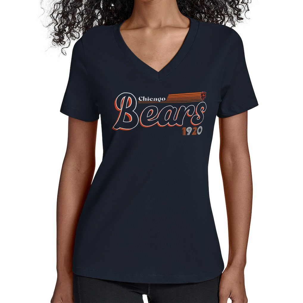 Chicago Bears Starter Women's Groovy Script V-Neck T-Shirt Navy