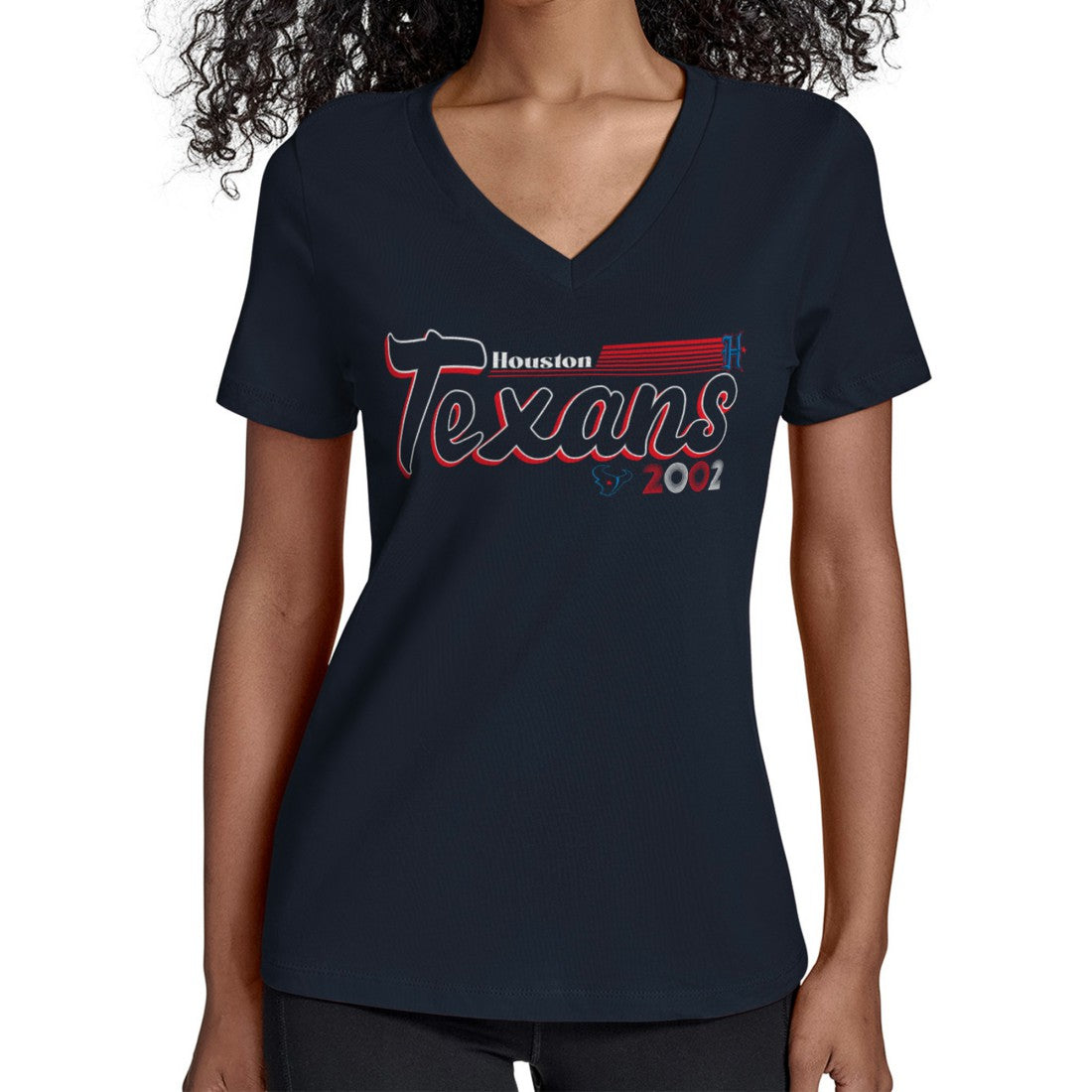 Houston Texans Starter Women's Groovy Script V-Neck T-Shirt Navy