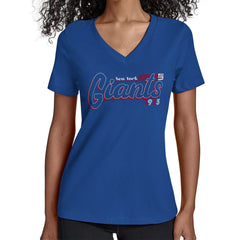 New York Giants Starter Women's Groovy Script V-Neck T-Shirt Royal